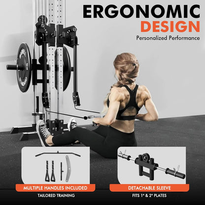 Cable Machine Home Gym, Wall Mounted Cable Machine with Dual Swivel Arms and 22 Adjustable Positions, All-In-One Cable Crossover Machine for Home Gym, Black