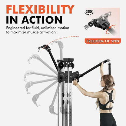 Cable Machine Home Gym, Wall Mounted Cable Machine with Dual Swivel Arms and 22 Adjustable Positions, All-In-One Cable Crossover Machine for Home Gym, Black
