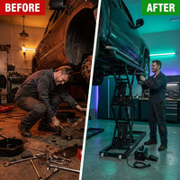 Car Lift, 25.6 Max. Height, 5, 000 LBS Capacity Portable Car Lift, with Extended-Length Plates, Heavy-Duty Carbon Steel Truck Lift with 120V Power Unit, Auto Car Jack Lifts for Home Garage Shop — Before & After
