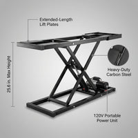 Car Lift, 25.6 Max. Height, 5, 000 LBS Capacity Portable Car Lift, with Extended-Length Plates, Heavy-Duty Carbon Steel Truck Lift with 120V Power Unit, Auto Car Jack Lifts for Home Garage Shop — infographic