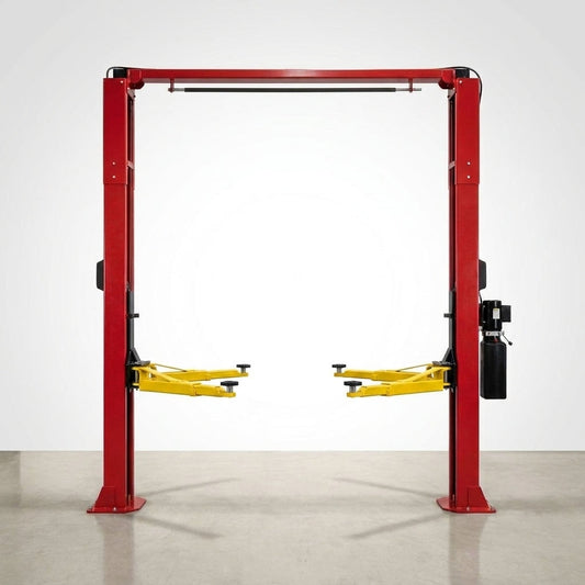 Two Post Car Lift Built to Handle 12,000 Lbs, Extra Height 167 Inches, Dual Hydraulic Chain Drive, Steel Construction — Studio Shot