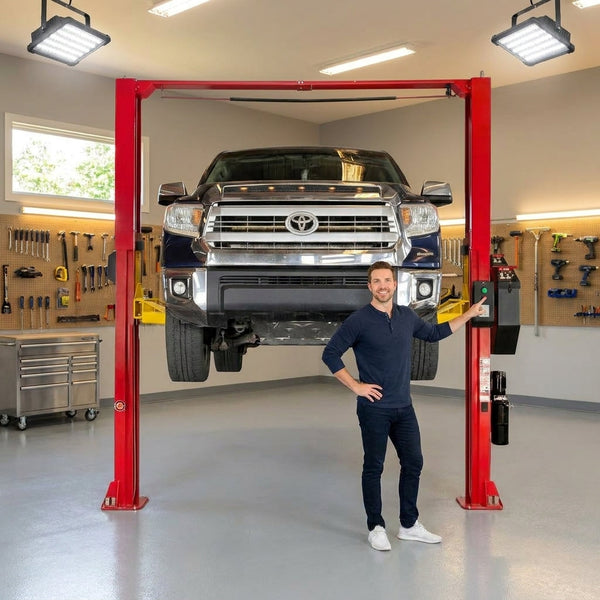 Two Post Car Lift Built to Handle 12,000 Lbs, Steel Construction, Dual Hydraulic Chain Drive, 167 Inch Height