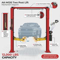 Two Post Car Lift Built to Handle 12,000 Lbs, Extra Height 167 Inches, Dual Hydraulic Chain Drive, Steel Construction — How It Works