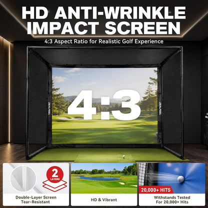 Golf Simulator Enclosure, 10 X 8 Ft/12 X 9 Ft, HD Impact Screen