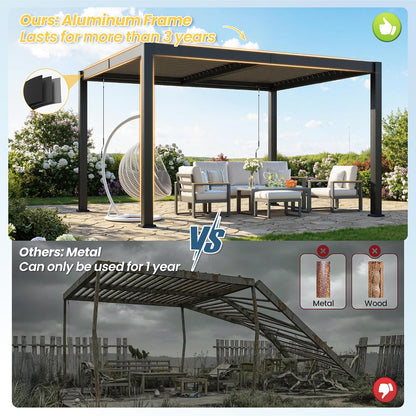 Pergola 10' X 12' with Aluminum Frame and Adjustable Louvered Roof