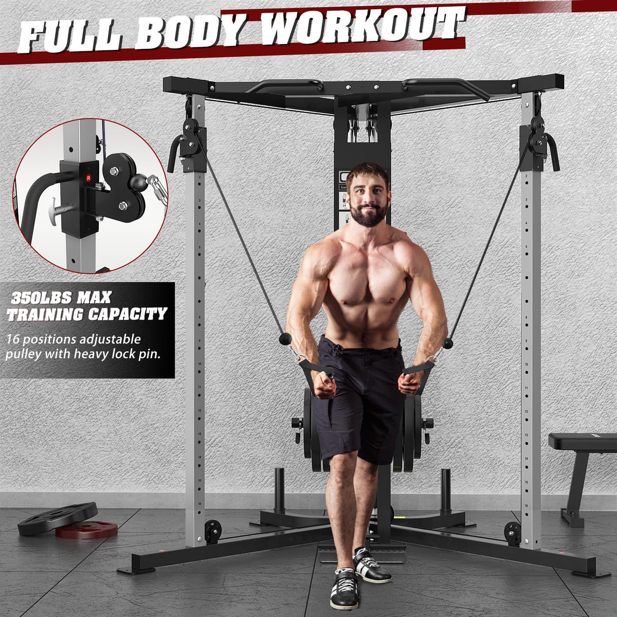 Cable Crossover Machine, Cable Fly Machine Home Gym System Workout Station with Dual Pulley System Pull-Up Bar Cable Bar and LAT Pull down System