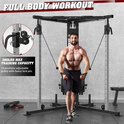 Cable Crossover Machine, Cable Fly Machine Home Gym System Workout Station with Dual Pulley System Pull-Up Bar Cable Bar and LAT Pull down System