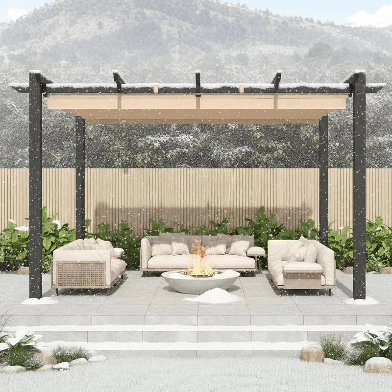 Outdoor Pergola with Retractable Canopy, Heavy-Duty Metal Frame and Adjustable Patio Shade Roof