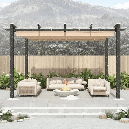 Outdoor Pergola with Retractable Canopy, Heavy-Duty Metal Frame and Adjustable Patio Shade Roof