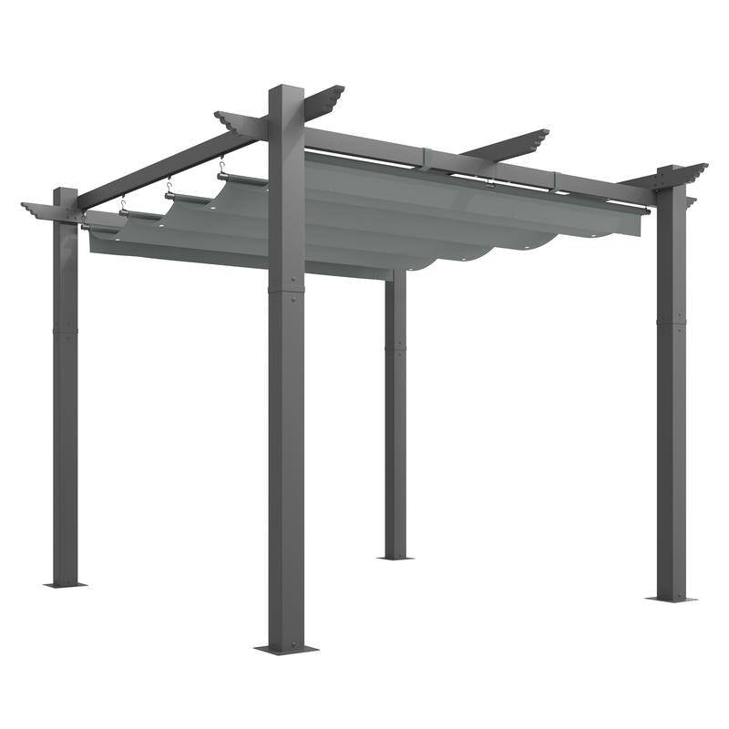 Outdoor Pergola with Retractable Canopy, Heavy-Duty Metal Frame and Adjustable Patio Shade Roof