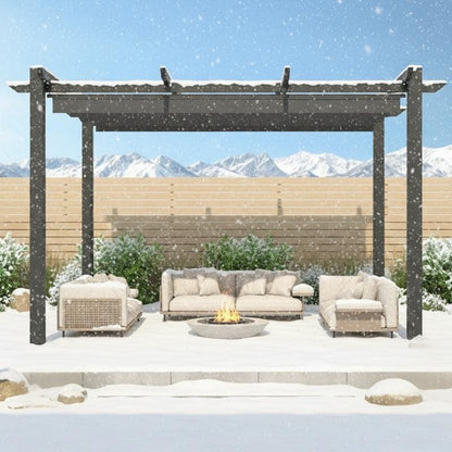 Outdoor Pergola with Retractable Canopy, Heavy-Duty Metal Frame and Adjustable Patio Shade Roof