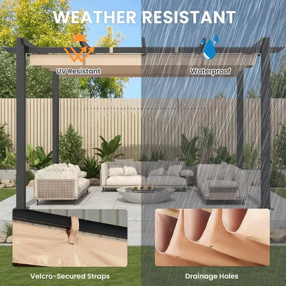 Outdoor Pergola with Retractable Canopy, Heavy-Duty Metal Frame and Adjustable Patio Shade Roof