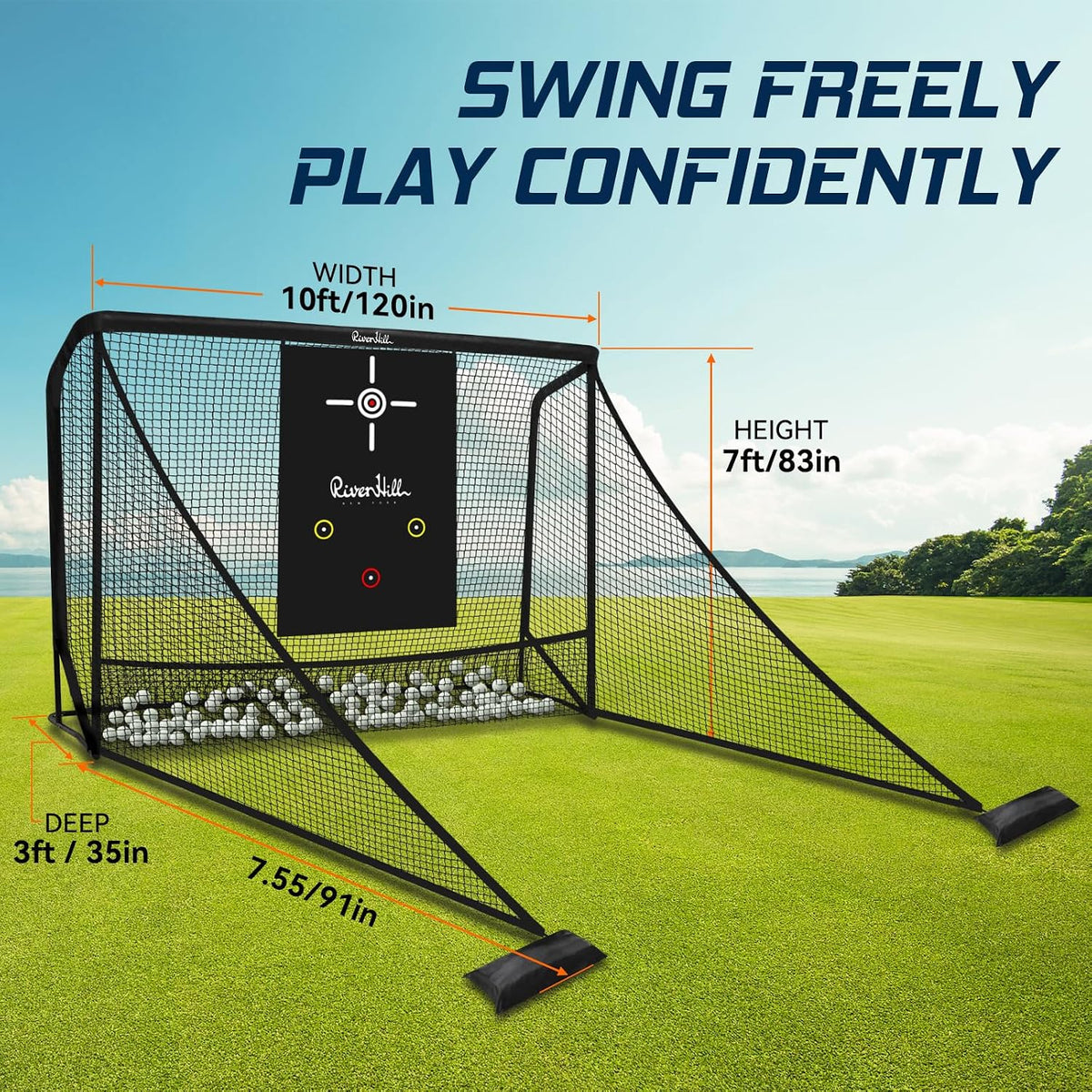 Golf Hitting Net Simulator Enclosure, 10 X 8Ft or 10 X 7Ft for Practice