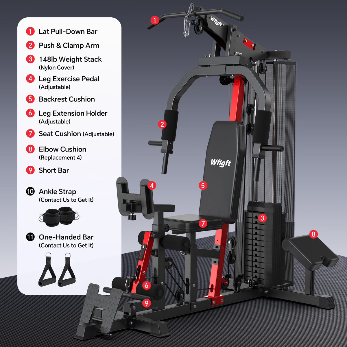 Home Gym, Workout Station with 148LBS Weight Stack, Multifunctional Home Gym Equipment, Exercise Equipment for Full Body Strength Training