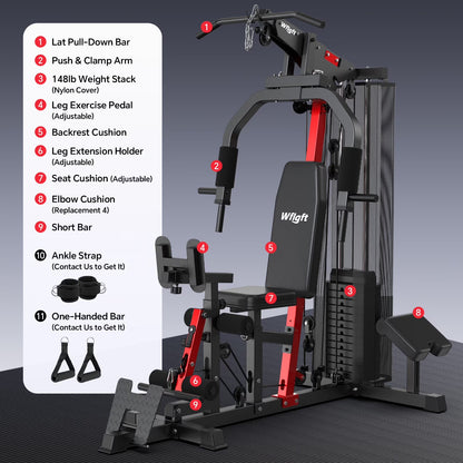 Home Gym, Workout Station with 148LBS Weight Stack, Multifunctional Home Gym Equipment, Exercise Equipment for Full Body Strength Training