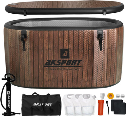 Ice Bath Tub for Athletes, 151 Gallons Inflatable Cold Plunge Tub Compatible with Water Chillers, Icebath for Recovery & Cold Water Therapy, Portable Bathtub for Indoor & Outdoor-Wood