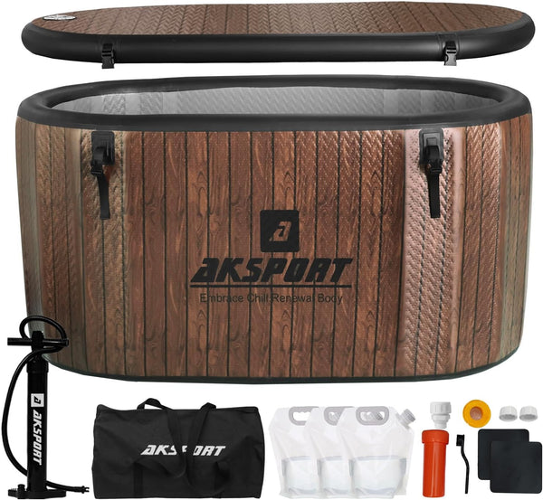 Ice Bath Tub for Athletes, 151 Gallons Inflatable Cold Plunge Tub Compatible with Water Chillers, Icebath for Recovery & Cold Water Therapy, Portable Bathtub for Indoor & Outdoor-Wood