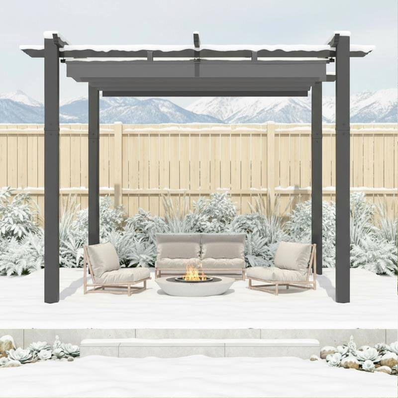 Outdoor Pergola with Retractable Canopy, Heavy-Duty Metal Frame and Adjustable Patio Shade Roof