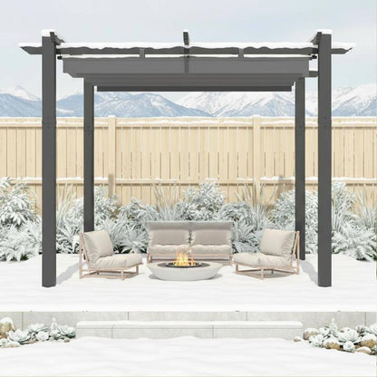 Outdoor Pergola with Retractable Canopy, Heavy-Duty Metal Frame and Adjustable Patio Shade Roof