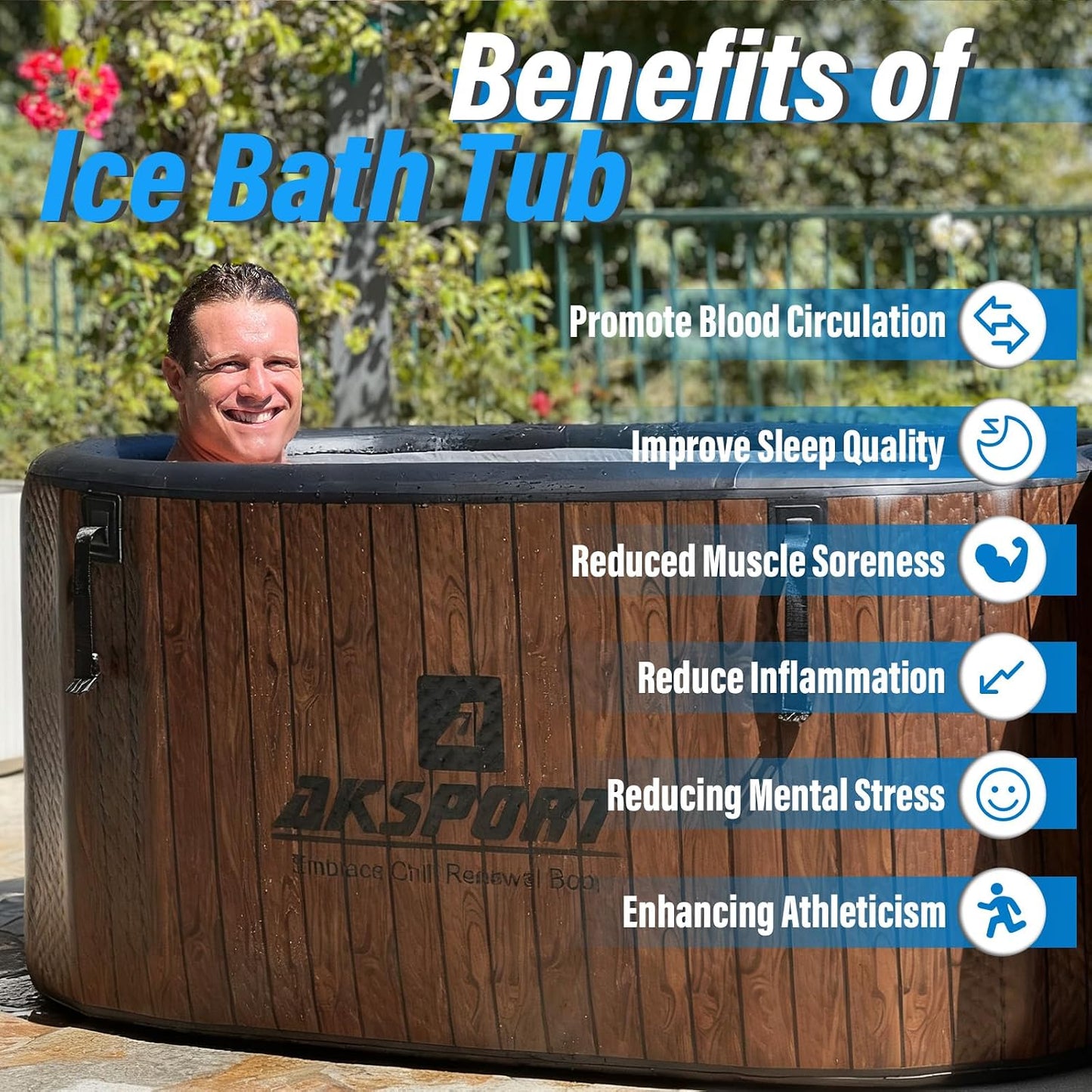 Ice Bath Tub for Athletes, 151 Gallons Inflatable Cold Plunge Tub Compatible with Water Chillers, Icebath for Recovery & Cold Water Therapy, Portable Bathtub for Indoor & Outdoor-Wood
