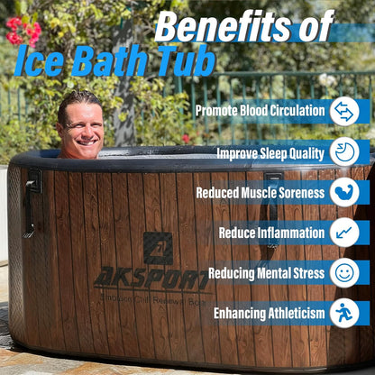 Ice Bath Tub for Athletes, 151 Gallons Inflatable Cold Plunge Tub Compatible with Water Chillers, Icebath for Recovery & Cold Water Therapy, Portable Bathtub for Indoor & Outdoor-Wood