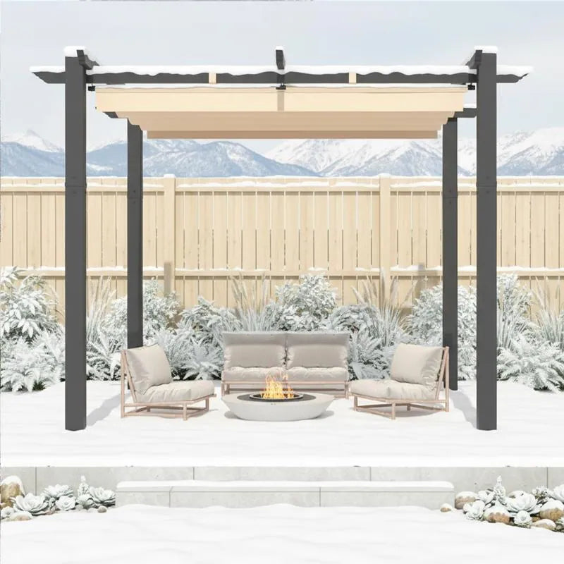 Outdoor Pergola with Retractable Canopy, Heavy-Duty Metal Frame and Adjustable Patio Shade Roof
