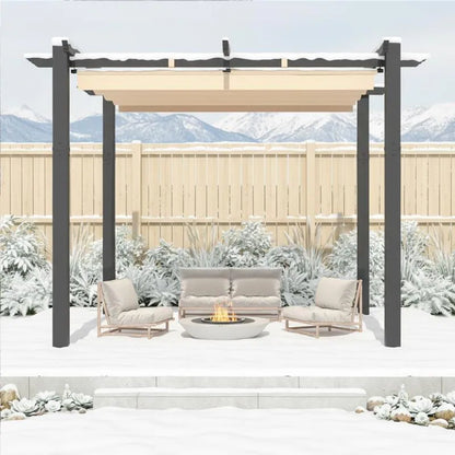 Outdoor Pergola with Retractable Canopy, Heavy-Duty Metal Frame and Adjustable Patio Shade Roof