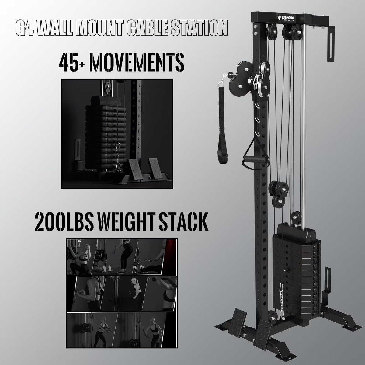 Cable Crossover Machine Home Gym, Wall Mount Cable Station with 200LBS Weight Stack,Lat Pull down Machine with 27 Positions Dual Pulley System