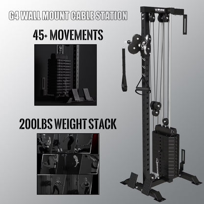 Cable Crossover Machine Home Gym, Wall Mount Cable Station with 200LBS Weight Stack,Lat Pull down Machine with 27 Positions Dual Pulley System