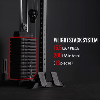 Cable Crossover Machine Home Gym, Wall Mount Cable Station with 200LBS Weight Stack,Lat Pull down Machine with 27 Positions Dual Pulley System