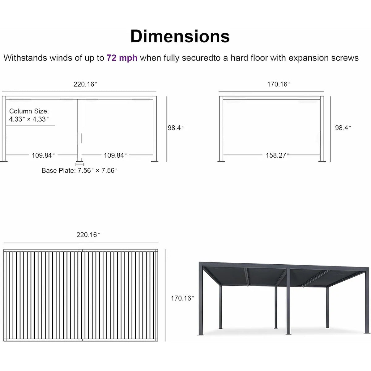Gray Louvered Pergola Outdoor Aluminum Pergola with Adjustable Roof for Patio Gray Hardtop Gazebo