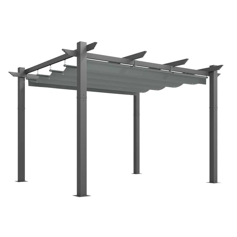 Outdoor Pergola with Retractable Canopy, Heavy-Duty Metal Frame and Adjustable Patio Shade Roof