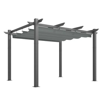 Outdoor Pergola with Retractable Canopy, Heavy-Duty Metal Frame and Adjustable Patio Shade Roof