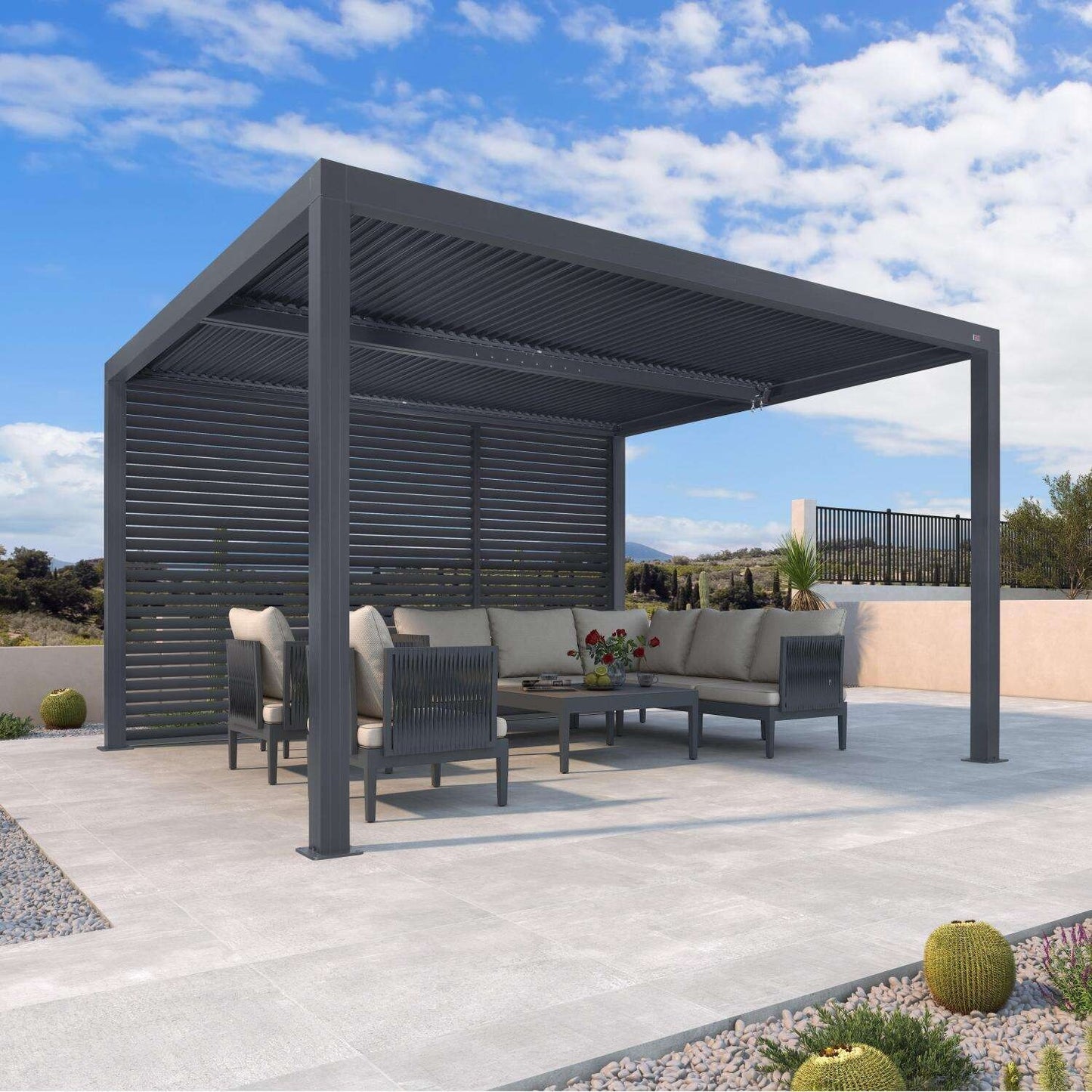 Gray Louvered Pergola Outdoor Aluminum Pergola with Adjustable Roof for Patio Gray Hardtop Gazebo