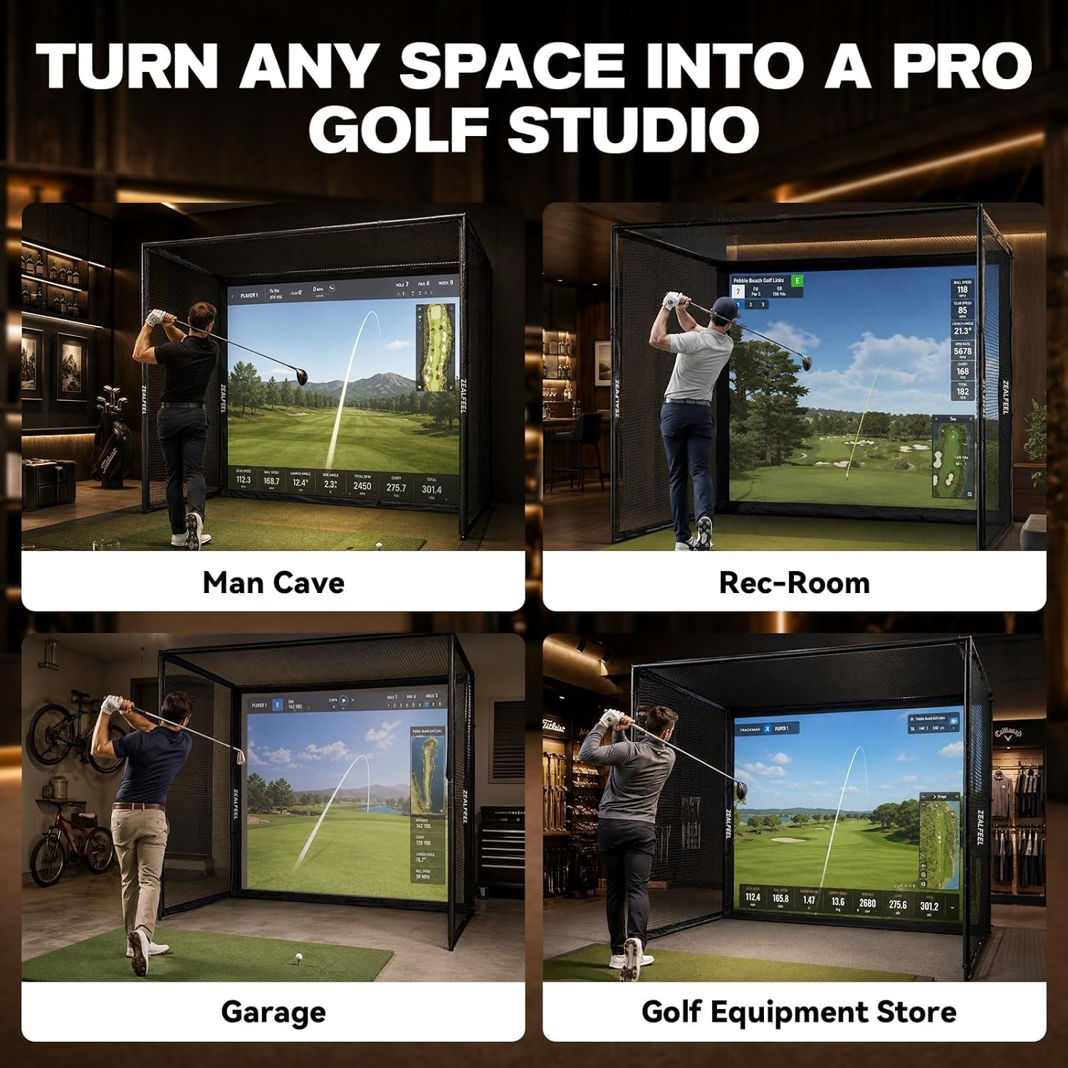 Golf Simulator Enclosure, 10 X 8 Ft/12 X 9 Ft, HD Impact Screen