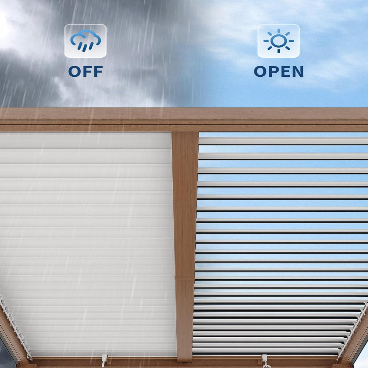 Louvered Pergola 10 Ft X10', Outdoor Pergola with Adjustable Louvered Roof, Reinforced Aluminum Frame, Integrated Drainage System, Hardtop Gazebo for Patio, Deck, Wood Grain — product view 4