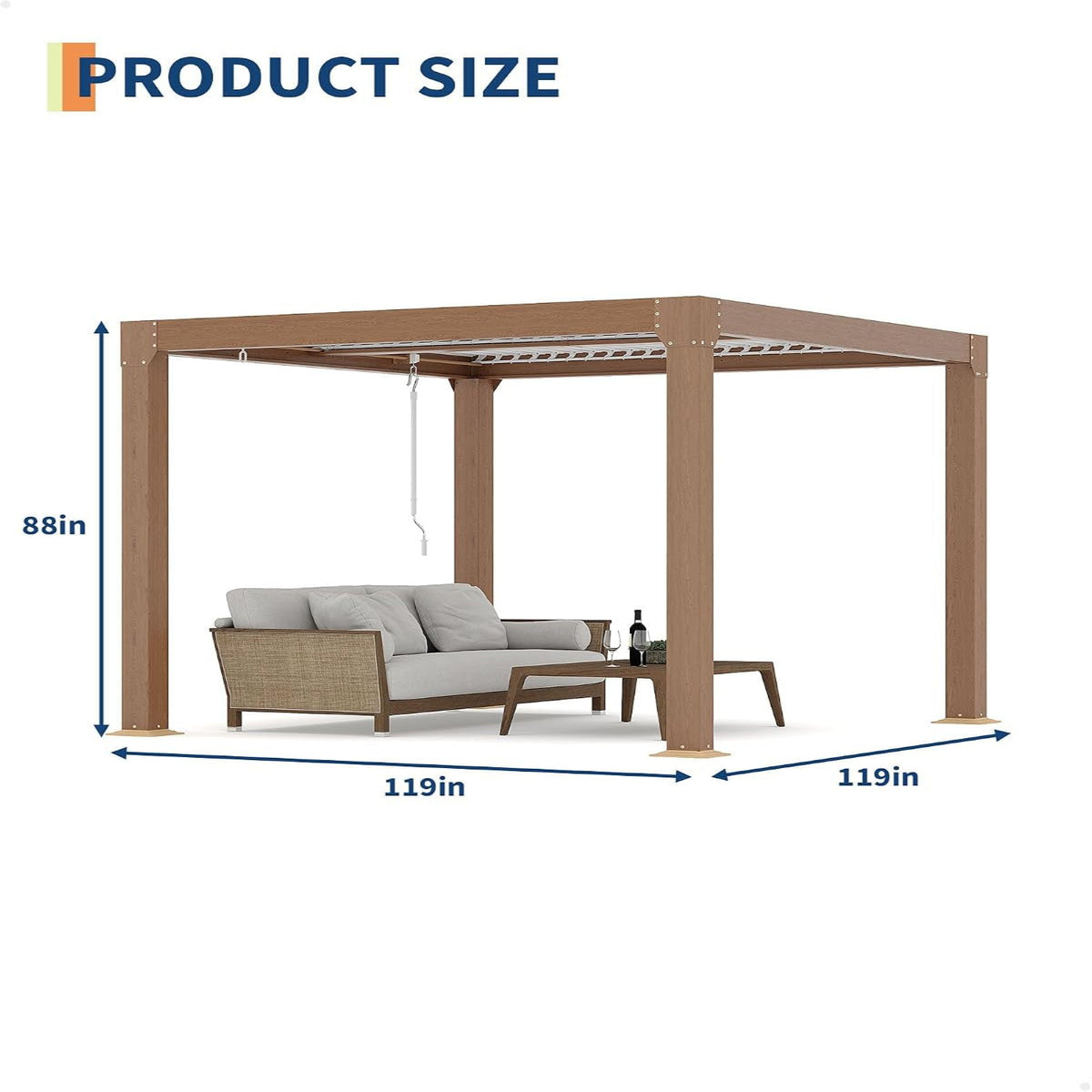 Louvered Pergola 10 Ft X10', Outdoor Pergola with Adjustable Louvered Roof, Reinforced Aluminum Frame, Integrated Drainage System, Hardtop Gazebo for Patio, Deck, Wood Grain — product view 5
