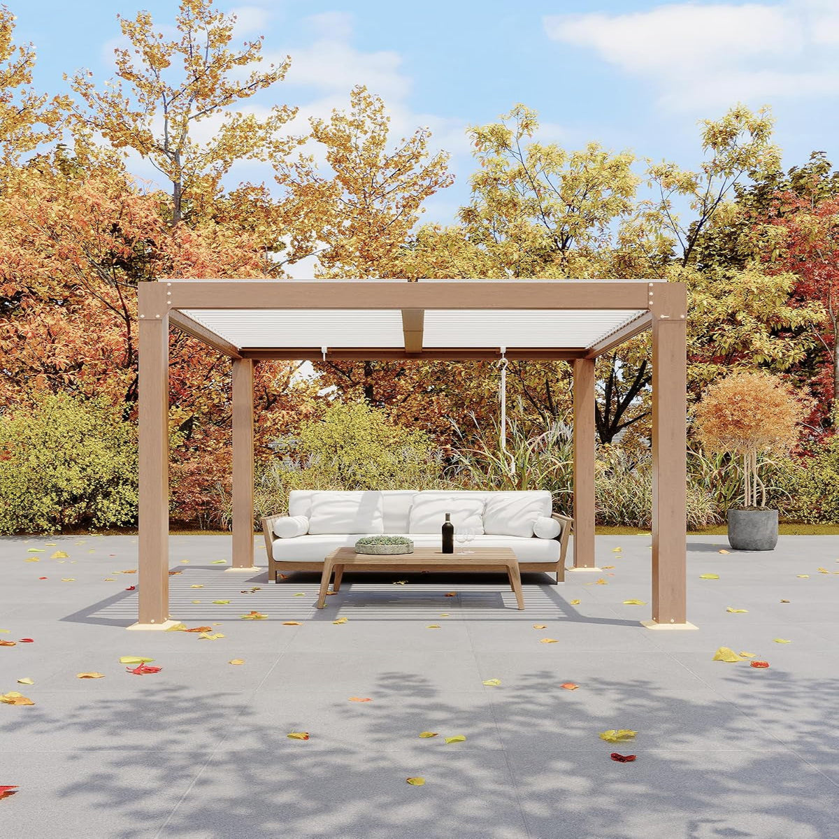 Louvered Pergola 10 Ft X10', Outdoor Pergola with Adjustable Louvered Roof, Reinforced Aluminum Frame, Integrated Drainage System, Hardtop Gazebo for Patio, Deck, Wood Grain — product view 9