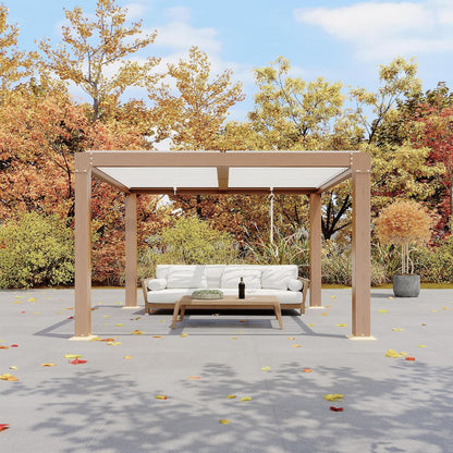 Louvered Pergola 10 Ft X10', Outdoor Pergola with Adjustable Louvered Roof, Reinforced Aluminum Frame, Integrated Drainage System, Hardtop Gazebo for Patio, Deck, Wood Grain — product view 9