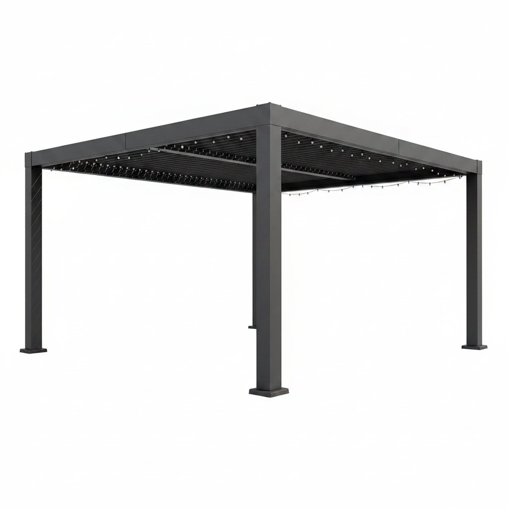 Louvered Pergola, Outdoor Pergola with Adjustable Louvered Roof, Reinforced Aluminum Frame, Integrated Drainage System, Hardtop Gazebo for Patio