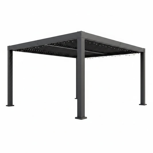 Louvered Pergola, Outdoor Pergola with Adjustable Louvered Roof, Reinforced Aluminum Frame, Integrated Drainage System, Hardtop Gazebo for Patio