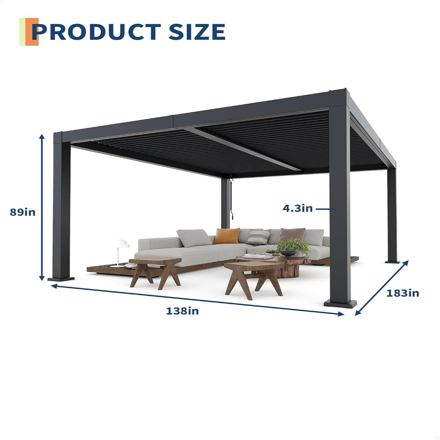 Louvered Pergola, Outdoor Pergola with Adjustable Louvered Roof, Reinforced Aluminum Frame, Integrated Drainage System, Hardtop Gazebo for Patio — product view 2