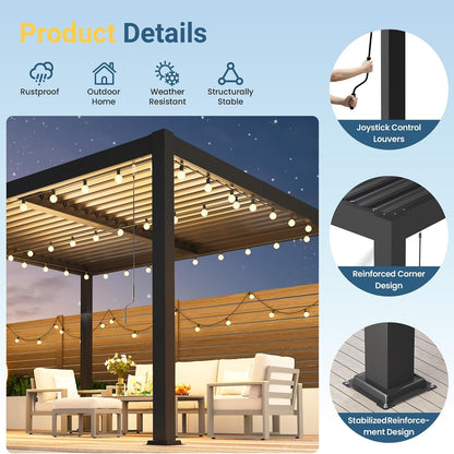 Pergola 10' X 12' with Aluminum Frame and Adjustable Louvered Roof — product view 3