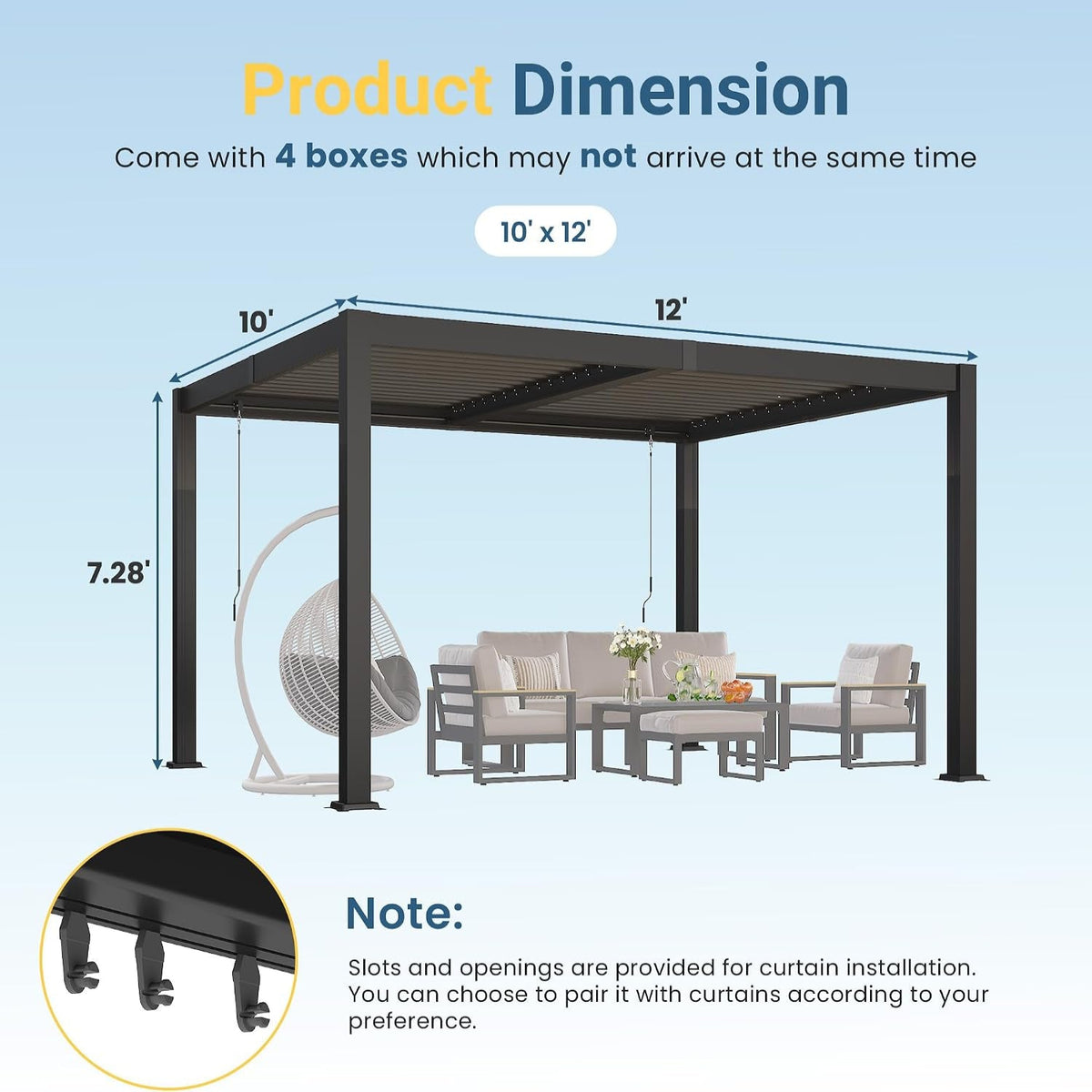 Pergola 10' X 12' with Aluminum Frame and Adjustable Louvered Roof — product view 4