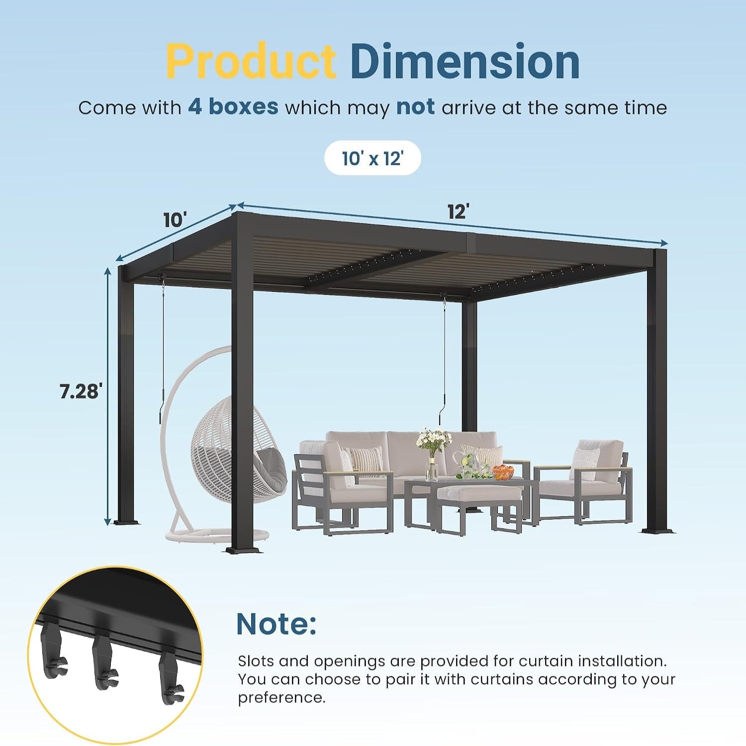 Pergola 10' X 12' with Aluminum Frame and Adjustable Louvered Roof — product view 4